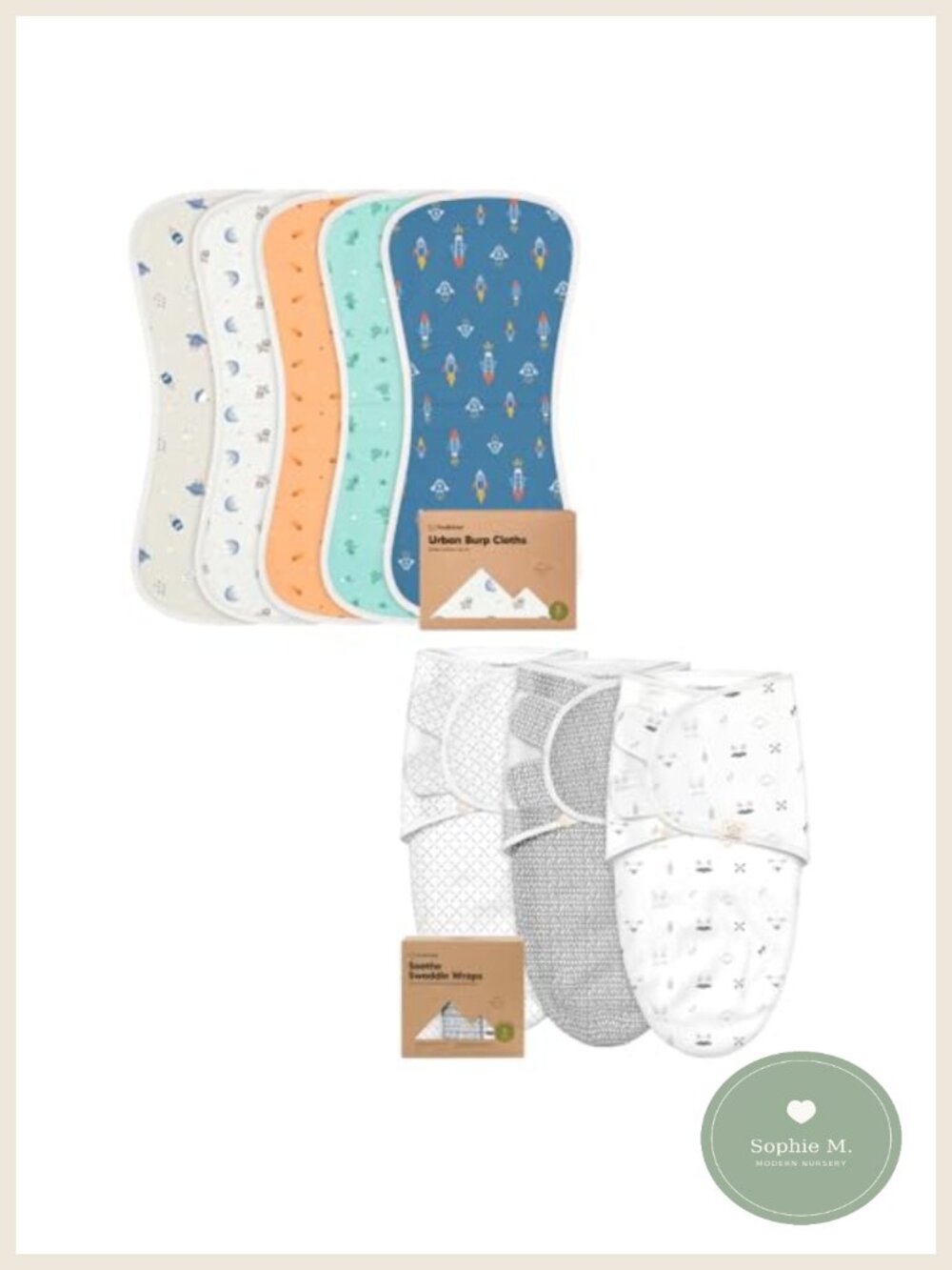Burp Cloths 5-Pack & Swaddle Sleep Sacks 3-Pack Cotton Fleece Newborn